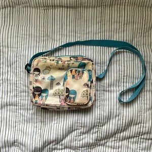 Vintage Paper Chase Purse Crossbody Bag Travel/Weather Design Blue Strap